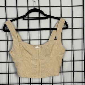 Olia Corduroy Corset Crop Top Women S Cream Beige Sweetheart Smocked Back NWT